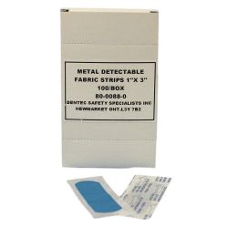 DENTEC 80-0088-0, BLUE METAL DETECTABLE BANDAGE - 1" X 3" STRIP 100/BOX 80-0088-0
