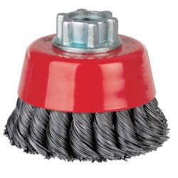 WIRE CUP BRUSH SS 3" DIA - .020 KNOTTED 5/8-11 ARBOR