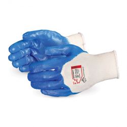SUPERIOR GLOVE S15NT10, GLOVE-NITRILE BLUE COATED PALM - DEXTERITY NT GREEN CUFF SZ 10 S15NT10