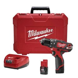 MILWAUKEE 2408-22, HAMMERDRILL CORDLESS KIT 3/8" - M12 W/2 BATTERIES/CHARGER/CASE 2408-22