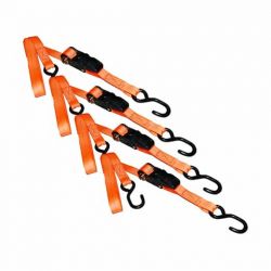 RATCHET TIE DOWN STRAP 4/PACK - 15' X 1" 500LBS COATED S-HOOKS