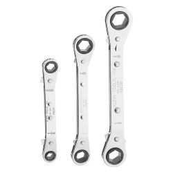 KLEIN TOOLS 68244, RATCHETING OFFSET BOX WRENCH - SET, 3-PC. W/ POUCH 68244