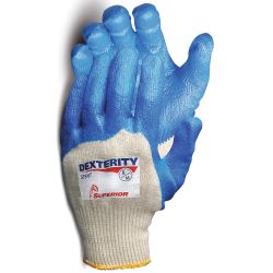 SUPERIOR GLOVE S15NT7, GLOVE-NITRILE BLUE COATED PALM - DEXTERITY NT RED CUFF SZ 7 S15NT7