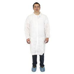 CANSAFE - SAFETYZONE DLWH-MD-NP, WHITE LAB COAT MED NO POCKETS - (30/CS) W/ELASTIC WRISTS 40GR DLWH-MD-NP