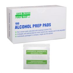 SAFECROSS FIRST AID 06450, ALCOHOL PADS 100/BX - (WIPE) INDIVIDUAL PACKETS 06450